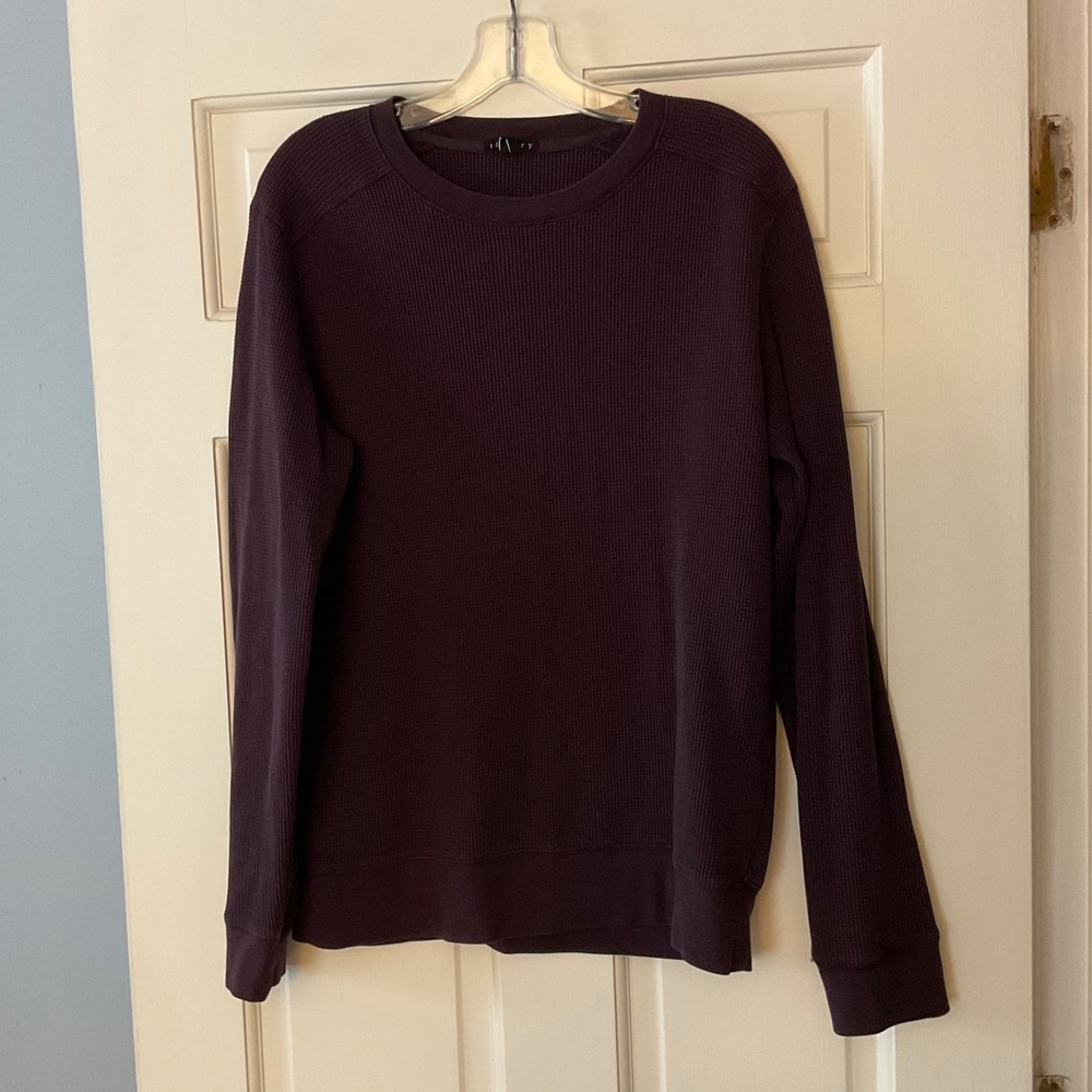 Theory Waffle Knit Thermal Pullover Top Purple Mens L Minimalist Cozy Layer